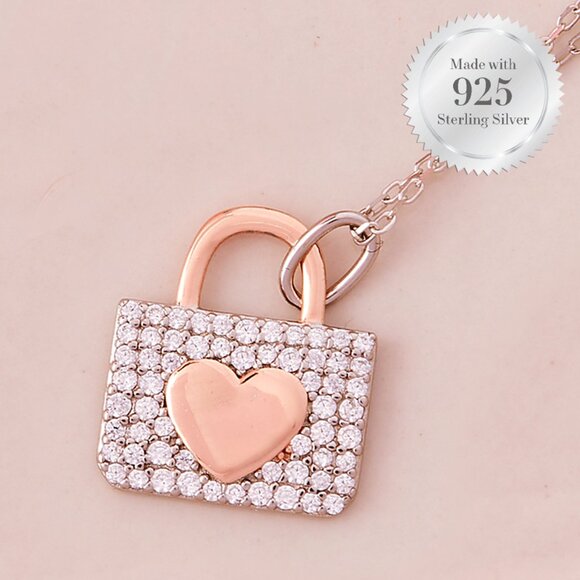 Heart Lock Necklace - 925 Sterling Silver Charmed Aroma Valentine Collection - Picture 1 of 3